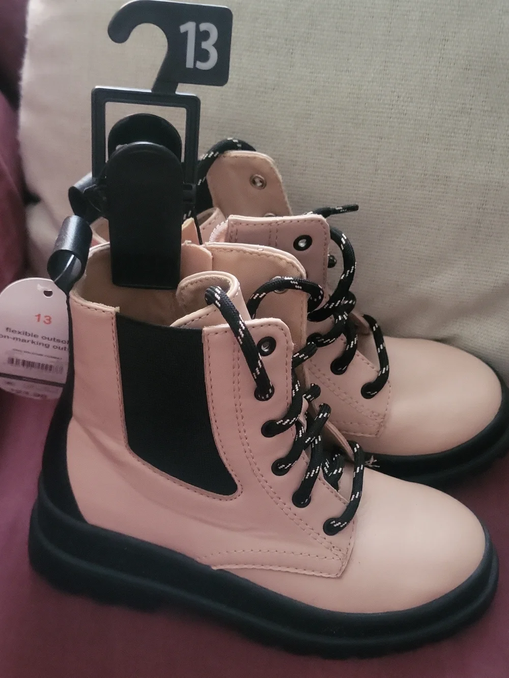 Kids Lace-Up Ankle Boots in Blush Pink